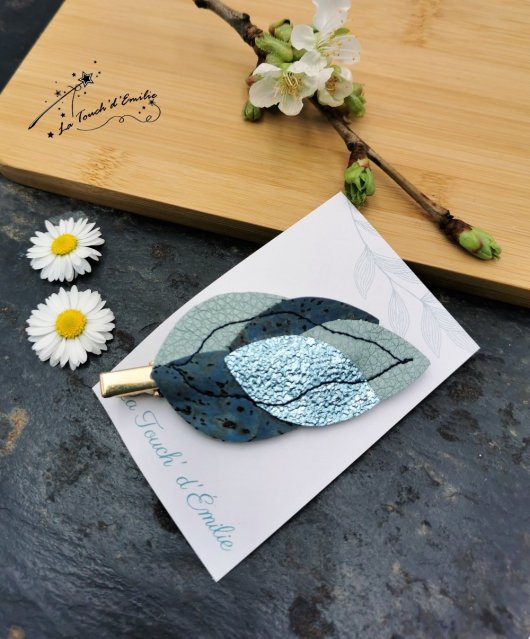 Barrette Plume 'Bleu Lagon'