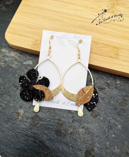 Boucles Hibiscus Décalées Noir Luxe