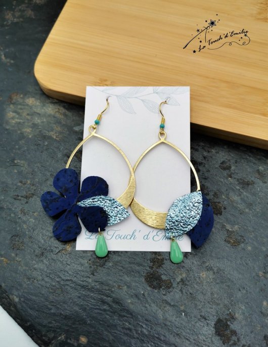 Boucles Hibiscus Décalées Bleu Nuit