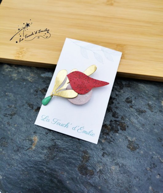 Broche Oiseau Rose