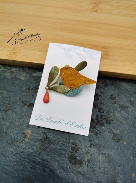 Broche Oiseau Soleil Bleu