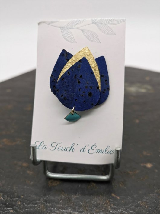 Broche Tulipe bleu nuit