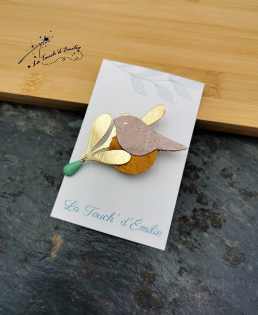 Broche Oiseau Rose Solaire