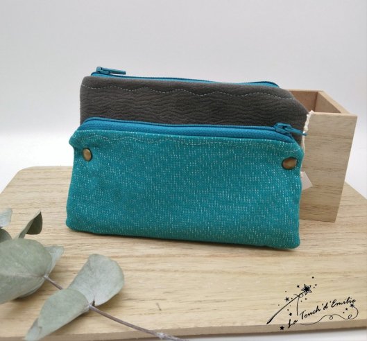 Pochette Dubble Gris Menthe Pailletée