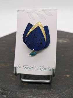 Broche Tulipe bleu nuit